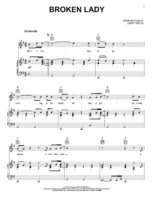 Larry Gatlin Broken Lady sheet music notes and chords. Download Printable PDF.