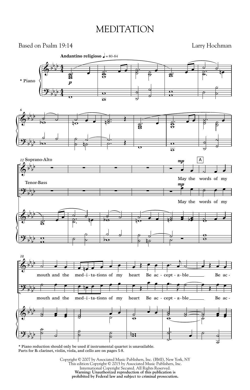 Learn to play Larry Hochman Meditation sheet music for SATB Choir in minutes. Price: 3.9900$ Larry Hochman Meditation sheet music notes and chords arranged for SATB Choir
