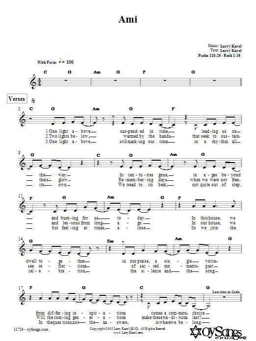 Larry Karol Ami sheet music notes and chords. Download Printable PDF.