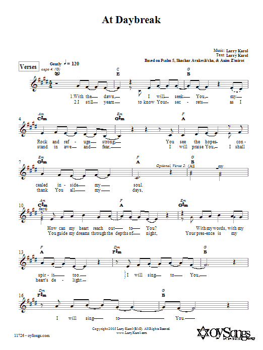 Larry Karol At Daybreak sheet music notes and chords. Download Printable PDF.