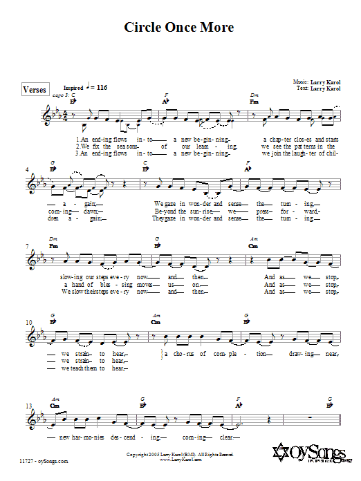 Learn to play Larry Karol Circle Once More sheet music for Lead Sheet / Fake Book in minutes. Price: 5.9900$ Larry Karol Circle Once More sheet music notes and chords arranged for Lead Sheet / Fake Book