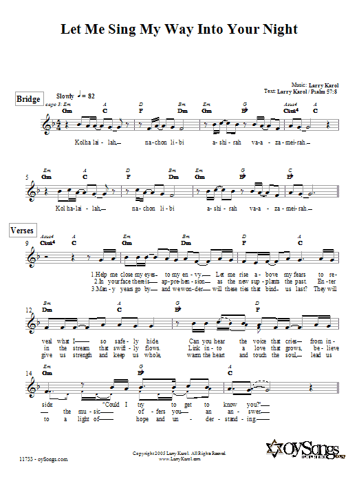 Learn to play Larry Karol Let Me Sing My Way Into Your Night sheet music for Lead Sheet / Fake Book in minutes. Price: 5.9900$ Larry Karol Let Me Sing My Way Into Your Night sheet music notes and chords arranged for Lead Sheet / Fake Book