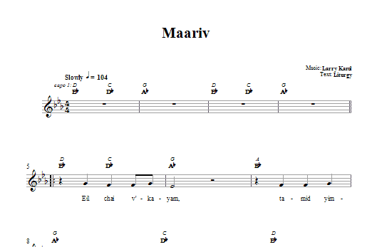 Larry Karol Maariv sheet music notes and chords. Download Printable PDF.