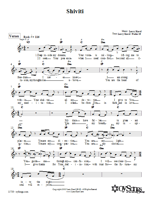 Larry Karol Shiviti sheet music notes and chords. Download Printable PDF.