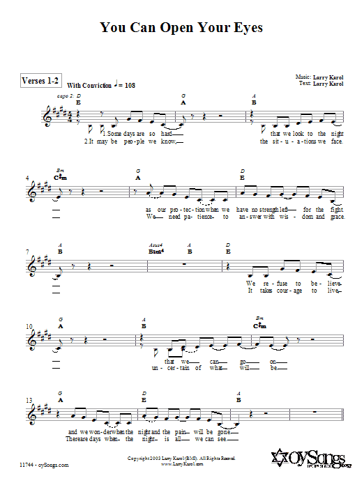 Learn to play Larry Karol You Can Open Your Eyes sheet music for Lead Sheet / Fake Book in minutes. Price: 5.9900$ Larry Karol You Can Open Your Eyes sheet music notes and chords arranged for Lead Sheet / Fake Book