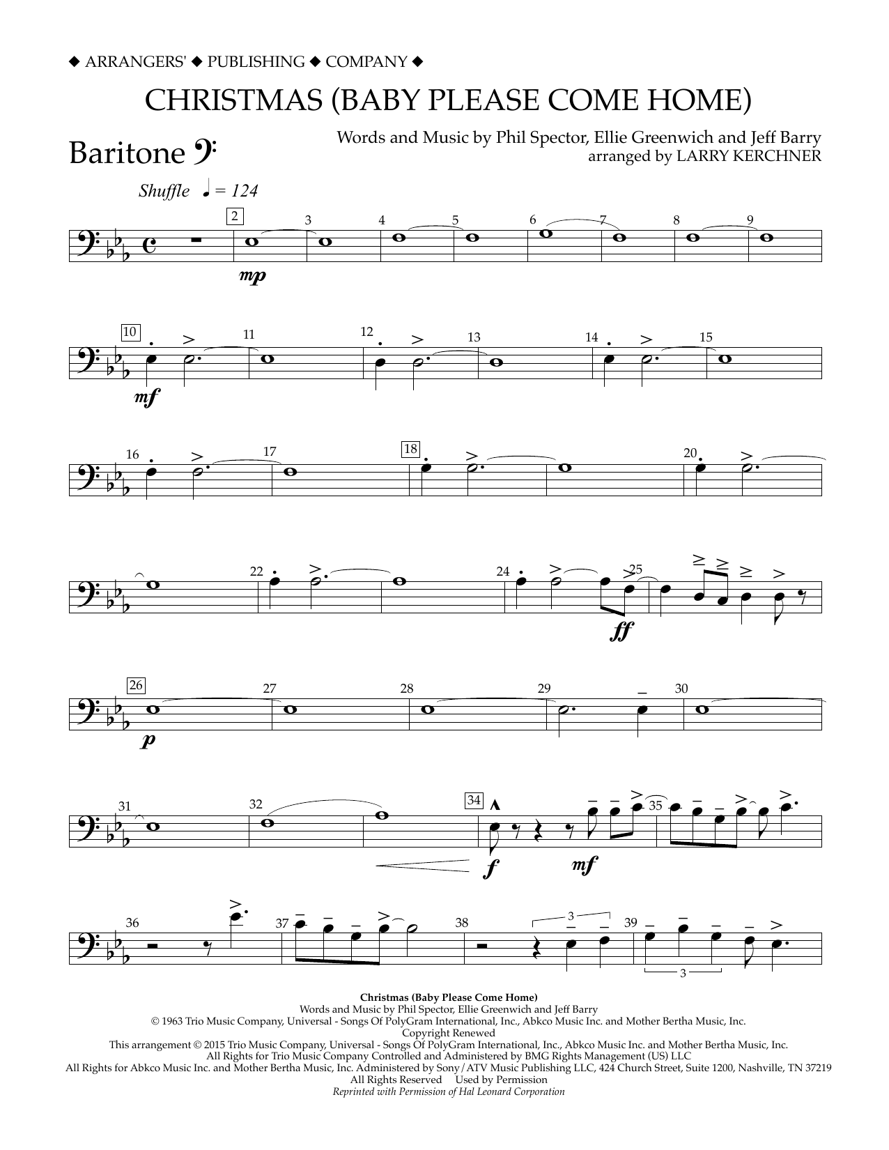 Learn to play Larry Kerchner Christmas (Baby Please Come Home) - Baritone B.C. sheet music for Concert Band in minutes. Price: 5.9900$ Larry Kerchner Christmas (Baby Please Come Home) - Baritone B.C. sheet music notes and chords arranged for Concert Band