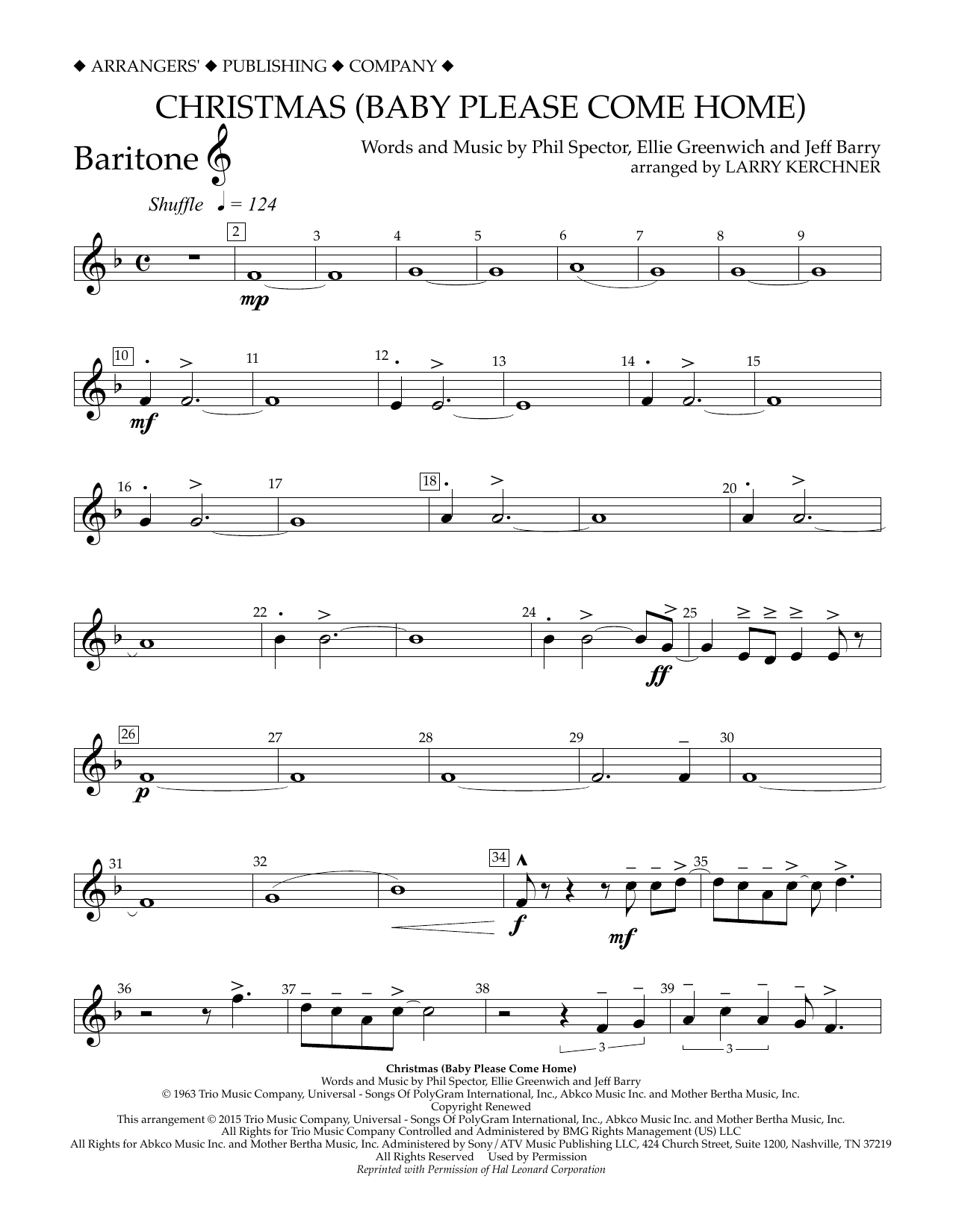 Learn to play Larry Kerchner Christmas (Baby Please Come Home) - Baritone T.C. sheet music for Concert Band in minutes. Price: 5.9900$ Larry Kerchner Christmas (Baby Please Come Home) - Baritone T.C. sheet music notes and chords arranged for Concert Band