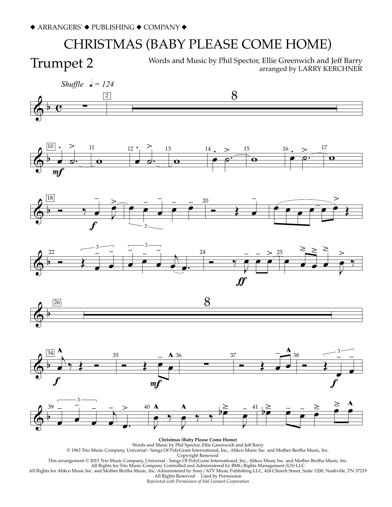 Learn to play Larry Kerchner Christmas (Baby Please Come Home) - Bb Trumpet 2 sheet music for Concert Band in minutes. Price: 5.9900$ Larry Kerchner Christmas (Baby Please Come Home) - Bb Trumpet 2 sheet music notes and chords arranged for Concert Band