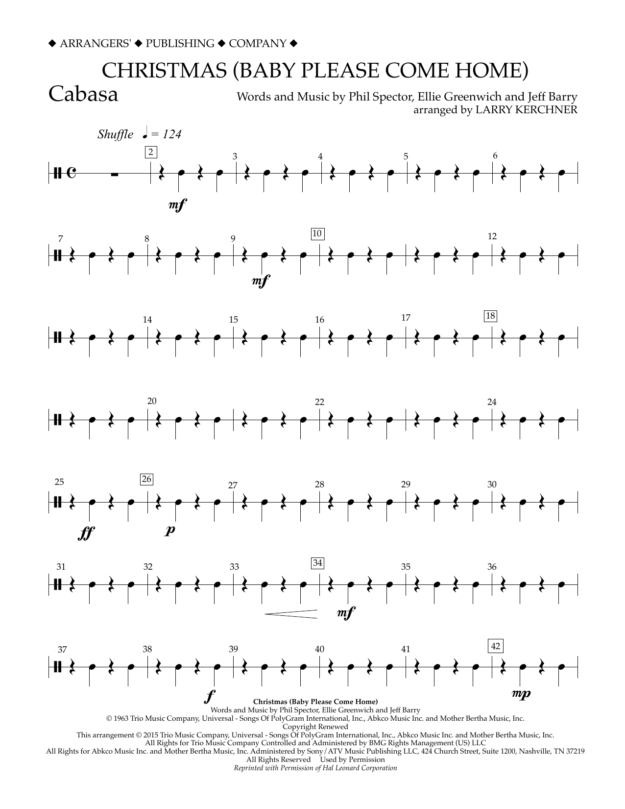 Learn to play Larry Kerchner Christmas (Baby Please Come Home) - Cabasa sheet music for Concert Band in minutes. Price: 5.9900$ Larry Kerchner Christmas (Baby Please Come Home) - Cabasa sheet music notes and chords arranged for Concert Band