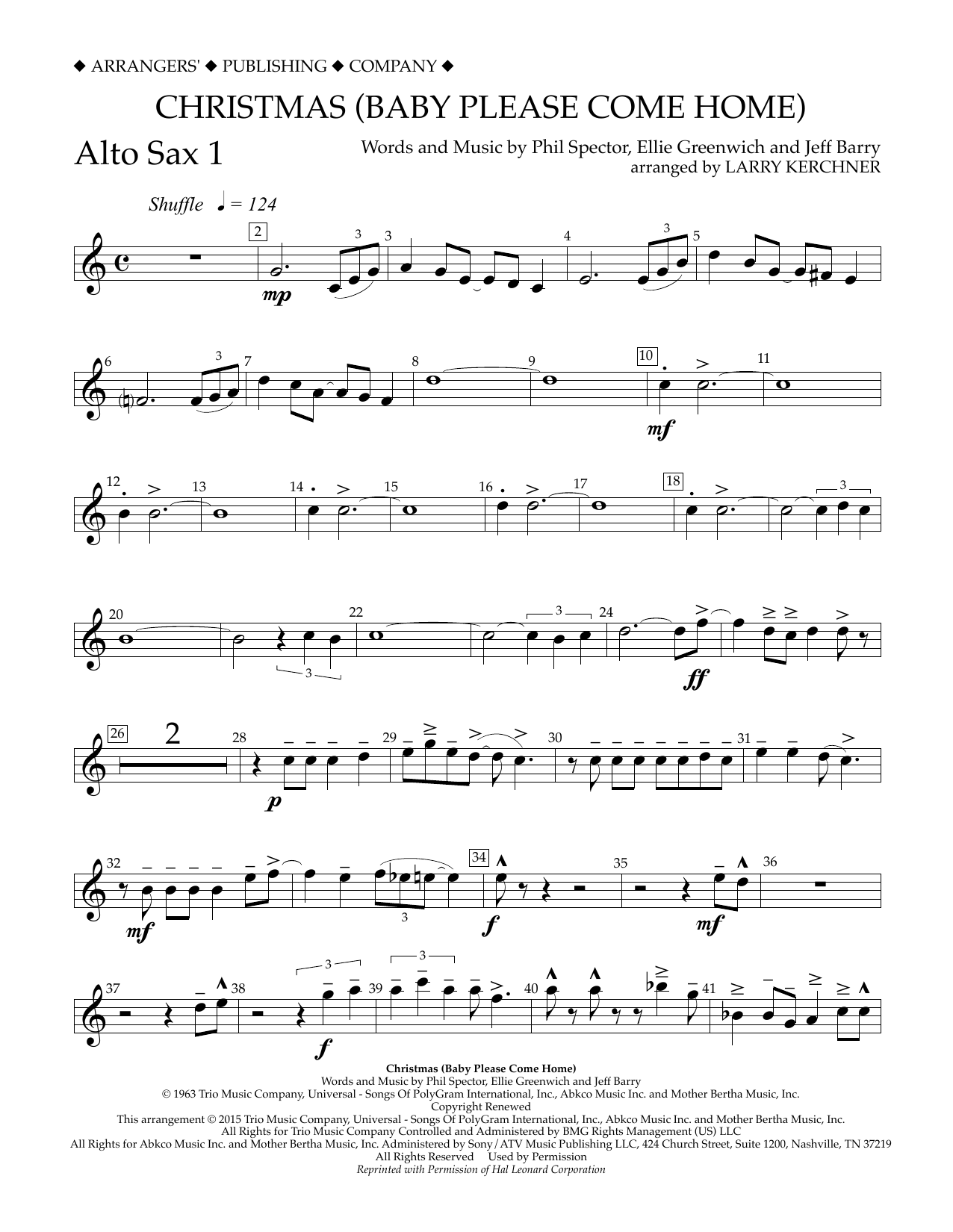 Learn to play Larry Kerchner Christmas (Baby Please Come Home) - Eb Alto Saxophone 1 sheet music for Concert Band in minutes. Price: 5.9900$ Larry Kerchner Christmas (Baby Please Come Home) - Eb Alto Saxophone 1 sheet music notes and chords arranged for Concert Band