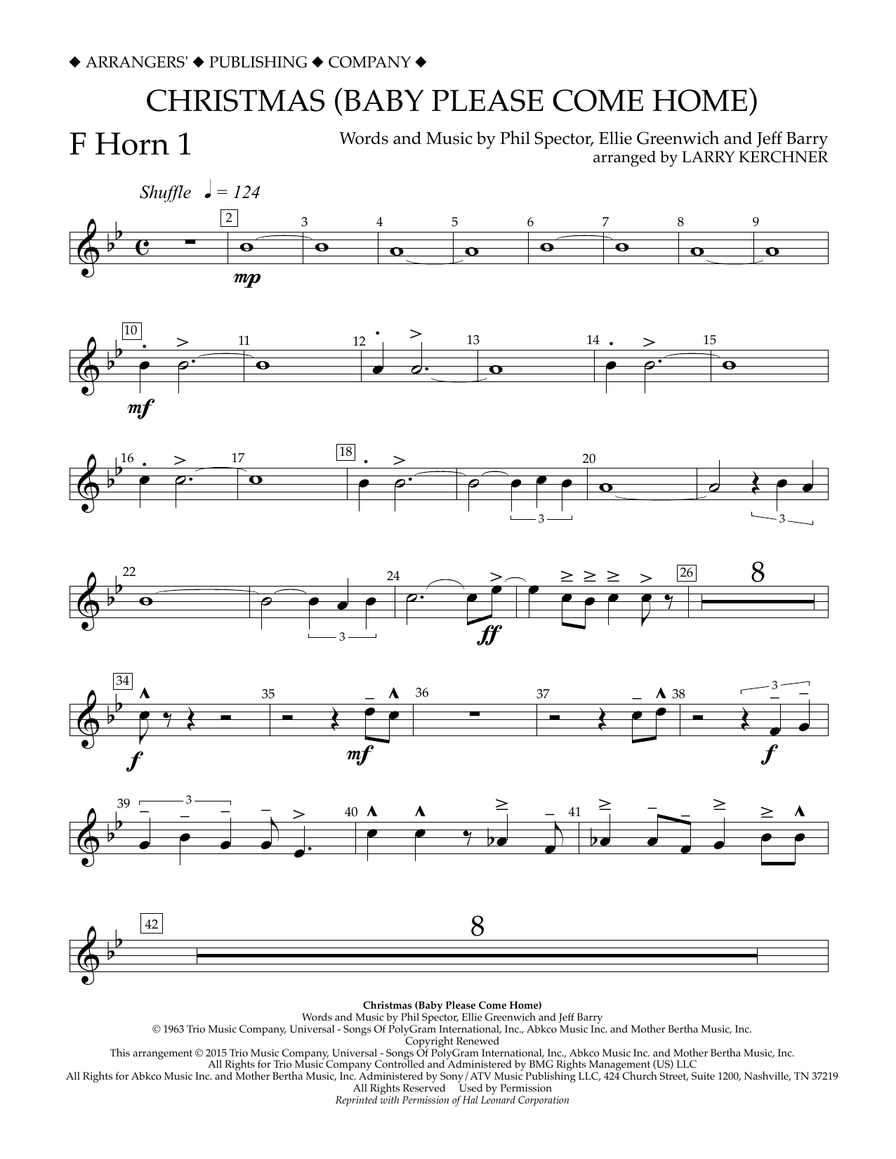 Learn to play Larry Kerchner Christmas (Baby Please Come Home) - F Horn 1 sheet music for Concert Band in minutes. Price: 5.9900$ Larry Kerchner Christmas (Baby Please Come Home) - F Horn 1 sheet music notes and chords arranged for Concert Band