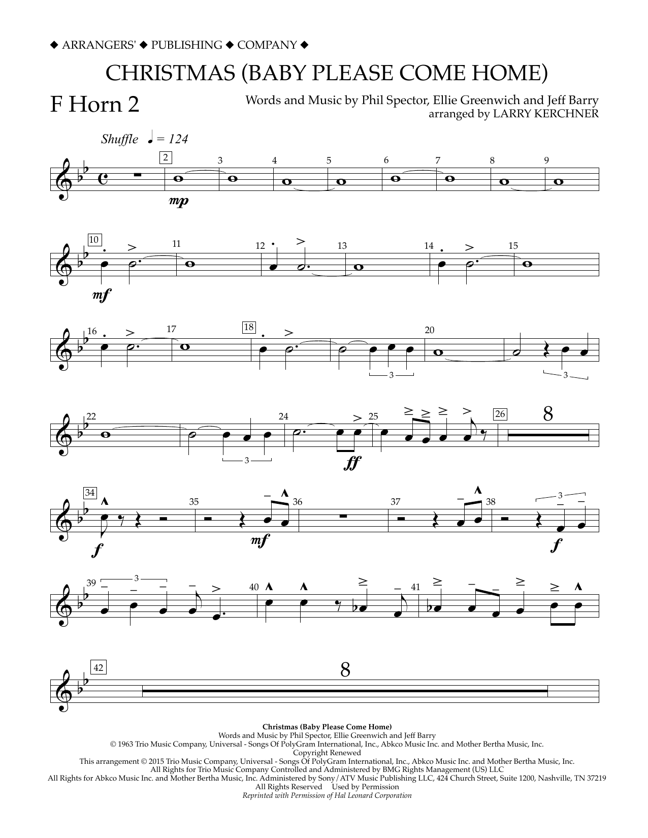 Learn to play Larry Kerchner Christmas (Baby Please Come Home) - F Horn 2 sheet music for Concert Band in minutes. Price: 5.9900$ Larry Kerchner Christmas (Baby Please Come Home) - F Horn 2 sheet music notes and chords arranged for Concert Band