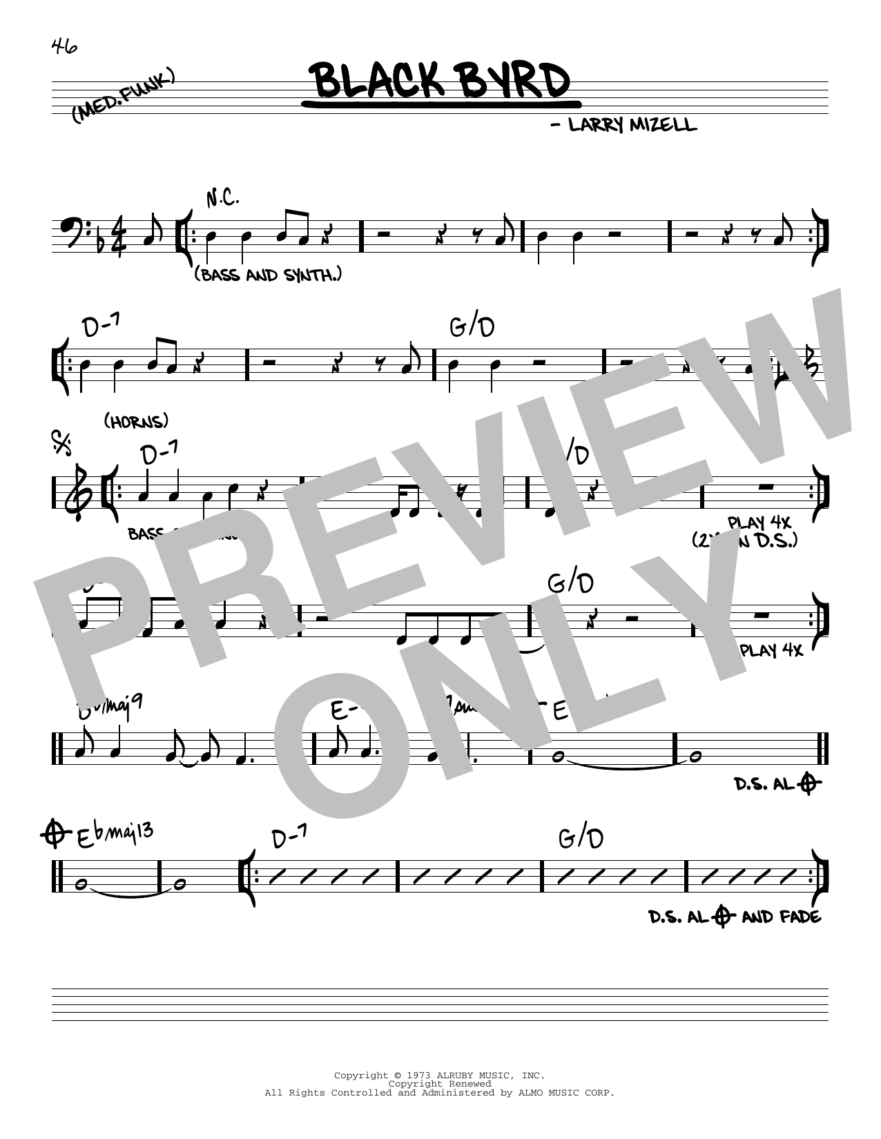 Larry Mizell Black Byrd sheet music notes and chords. Download Printable PDF.