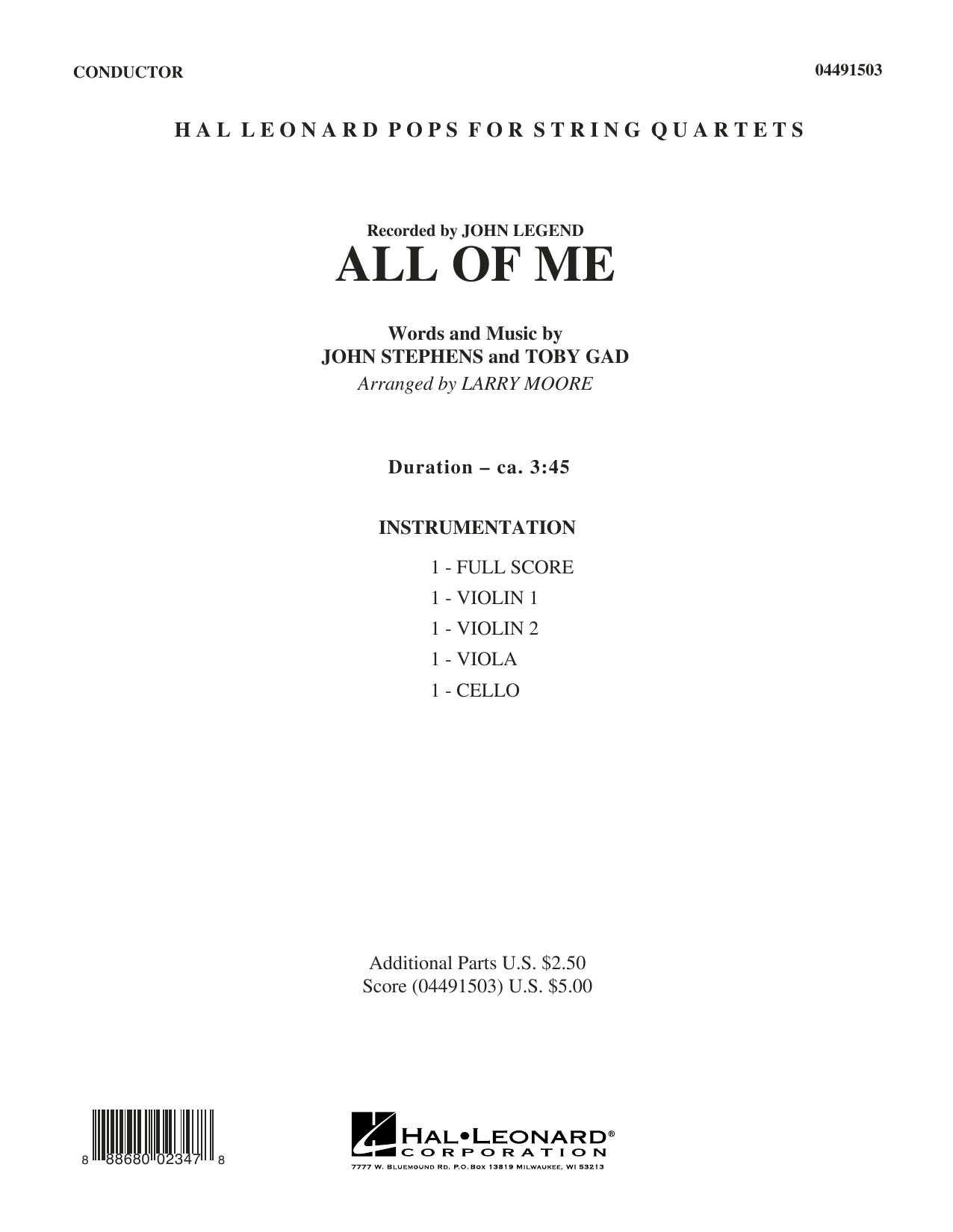 Learn to play Larry Moore All of Me - Conductor Score (Full Score) sheet music for String Quartet in minutes. Price: 6.9900$ Larry Moore All of Me - Conductor Score (Full Score) sheet music notes and chords arranged for String Quartet