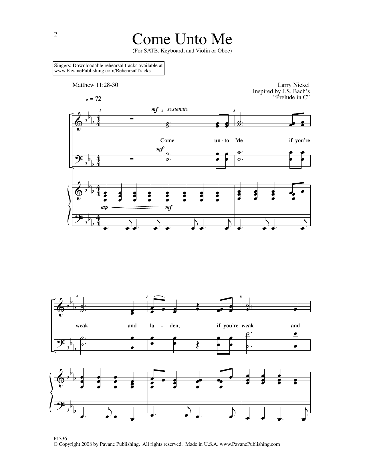 Larry Nickel Come Unto Me sheet music notes and chords. Download Printable PDF.