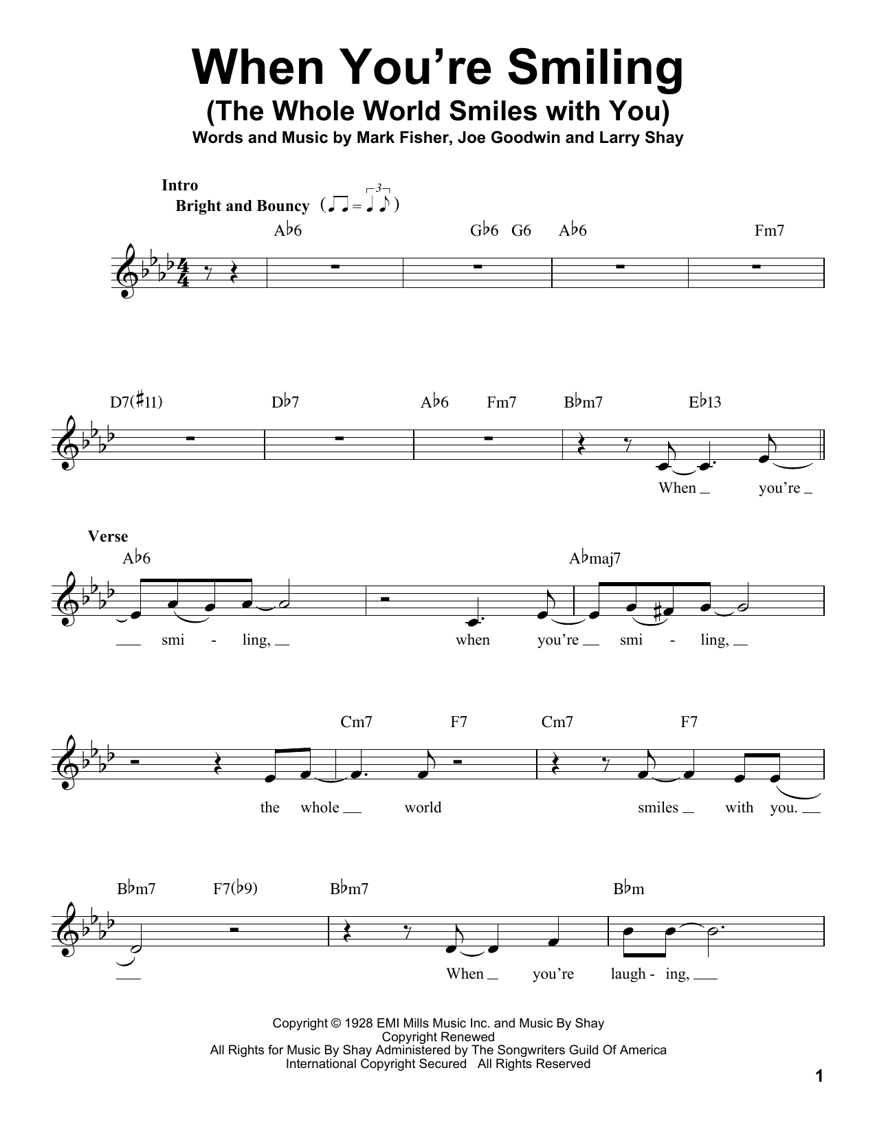 Learn to play Mark Fisher When You're Smiling (The Whole World Smiles With You) sheet music for Pro Vocal in minutes. Price: 6.9900$ Mark Fisher When You're Smiling (The Whole World Smiles With You) sheet music notes and chords arranged for Pro Vocal