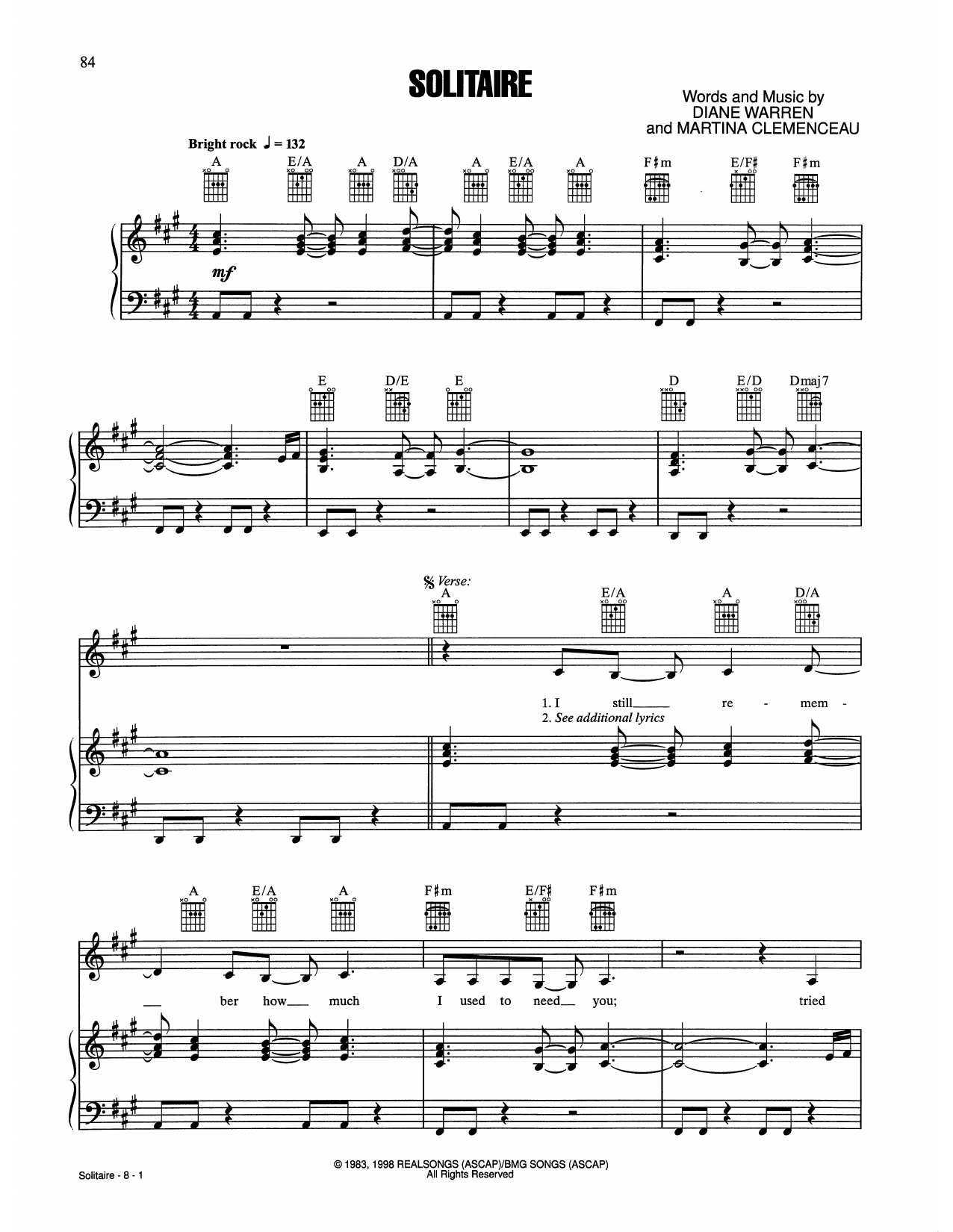 Laura Branigan Solitaire sheet music notes and chords. Download Printable PDF.