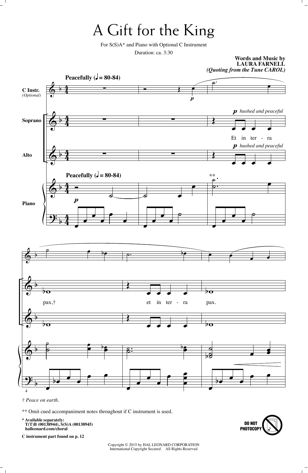 Learn to play Laura Farnell A Gift For The King sheet music for TTB Choir in minutes. Price: 3.9900$ Laura Farnell A Gift For The King sheet music notes and chords arranged for TTB Choir