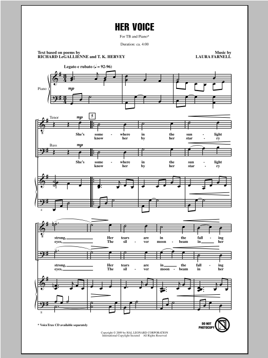 Laura Farnell Her Voice Sheet Music Pdf Notes Chords Concert Score Tb Choir Download 3249