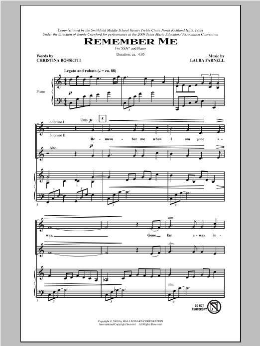 Laura Farnell Remember Me sheet music notes and chords. Download Printable PDF.