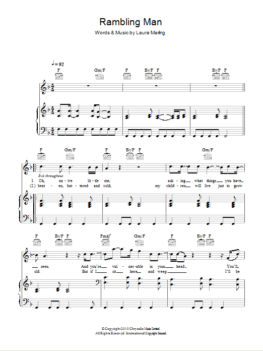 Laura Marling Rambling Man sheet music notes and chords. Download Printable PDF.