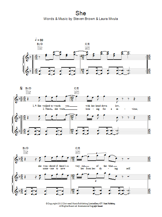 Laura Mvula She sheet music notes and chords. Download Printable PDF.