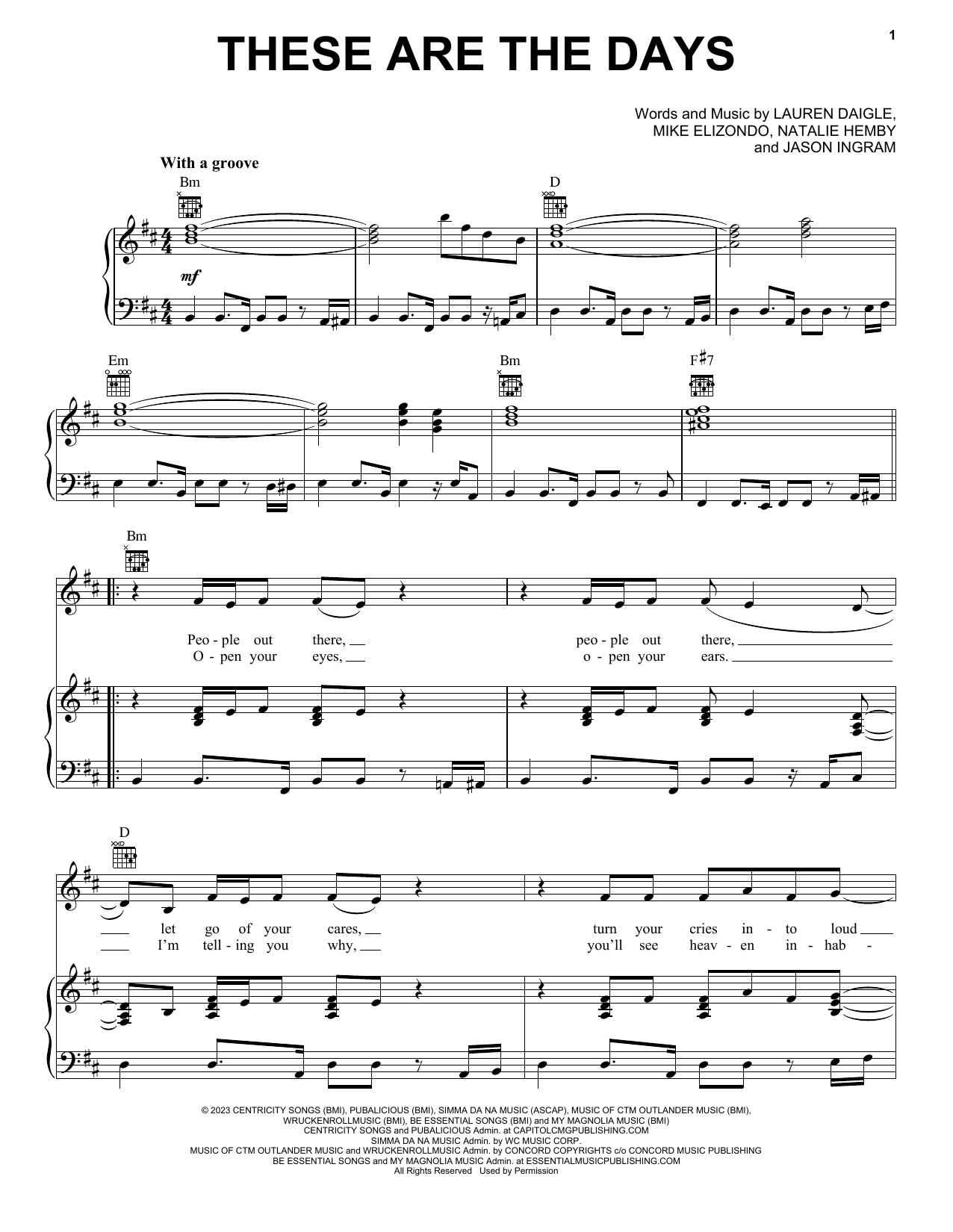 Lauren Daigle These Are The Days sheet music notes and chords. Download Printable PDF.