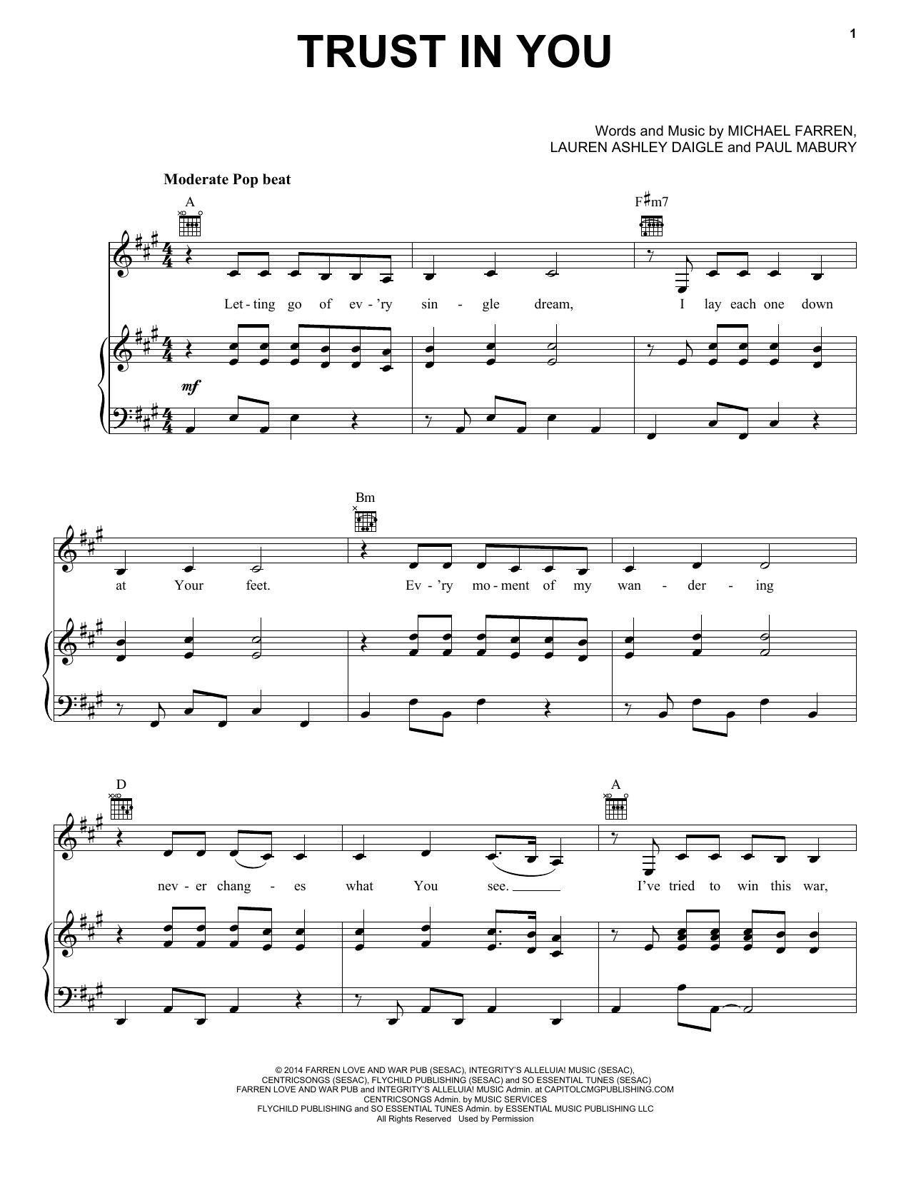 Lauren Daigle Trust In You sheet music notes and chords. Download Printable PDF.