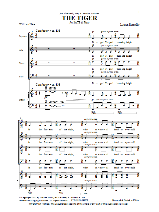 Lauren Bernofsky The Tiger sheet music notes and chords. Download Printable PDF.