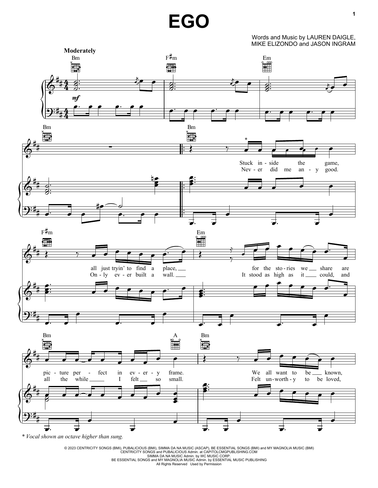 Lauren Daigle Ego sheet music notes and chords. Download Printable PDF.