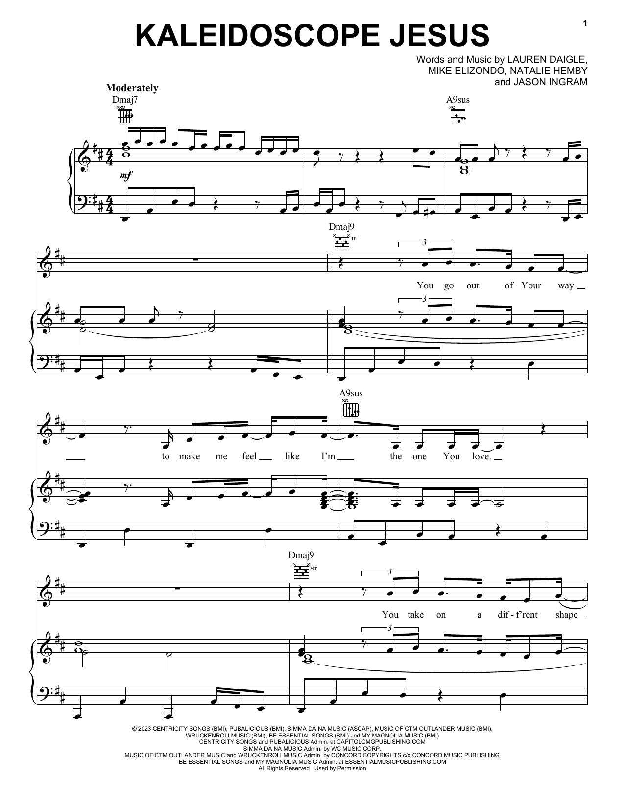 Lauren Daigle Kaleidoscope Jesus sheet music notes and chords. Download Printable PDF.