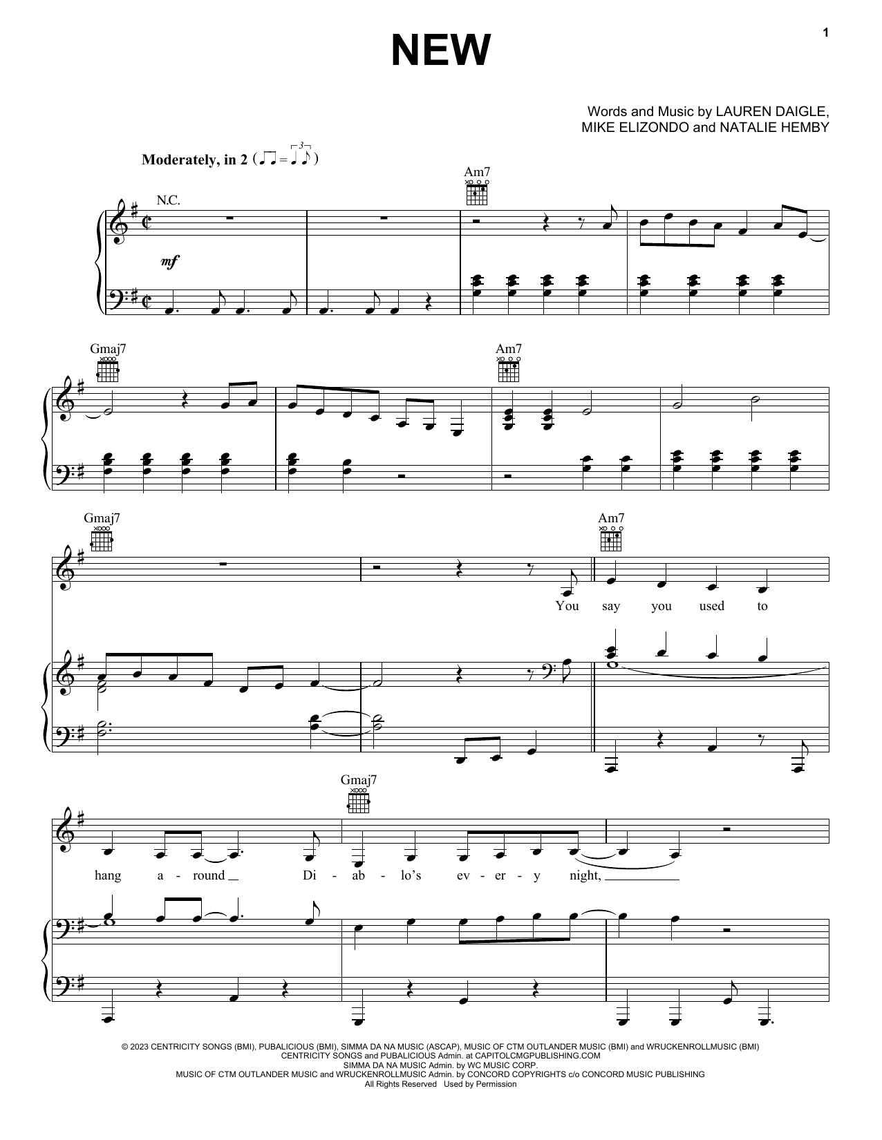 Lauren Daigle New sheet music notes and chords. Download Printable PDF.
