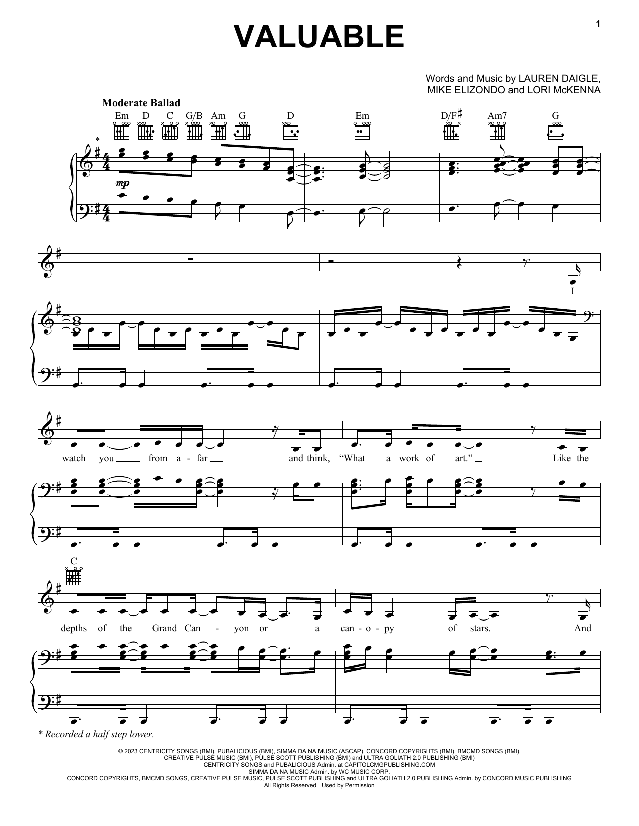 Lauren Daigle Valuable sheet music notes and chords. Download Printable PDF.