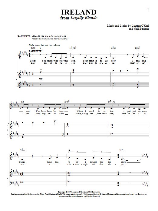 Laurence O'Keefe Ireland sheet music notes and chords. Download Printable PDF.