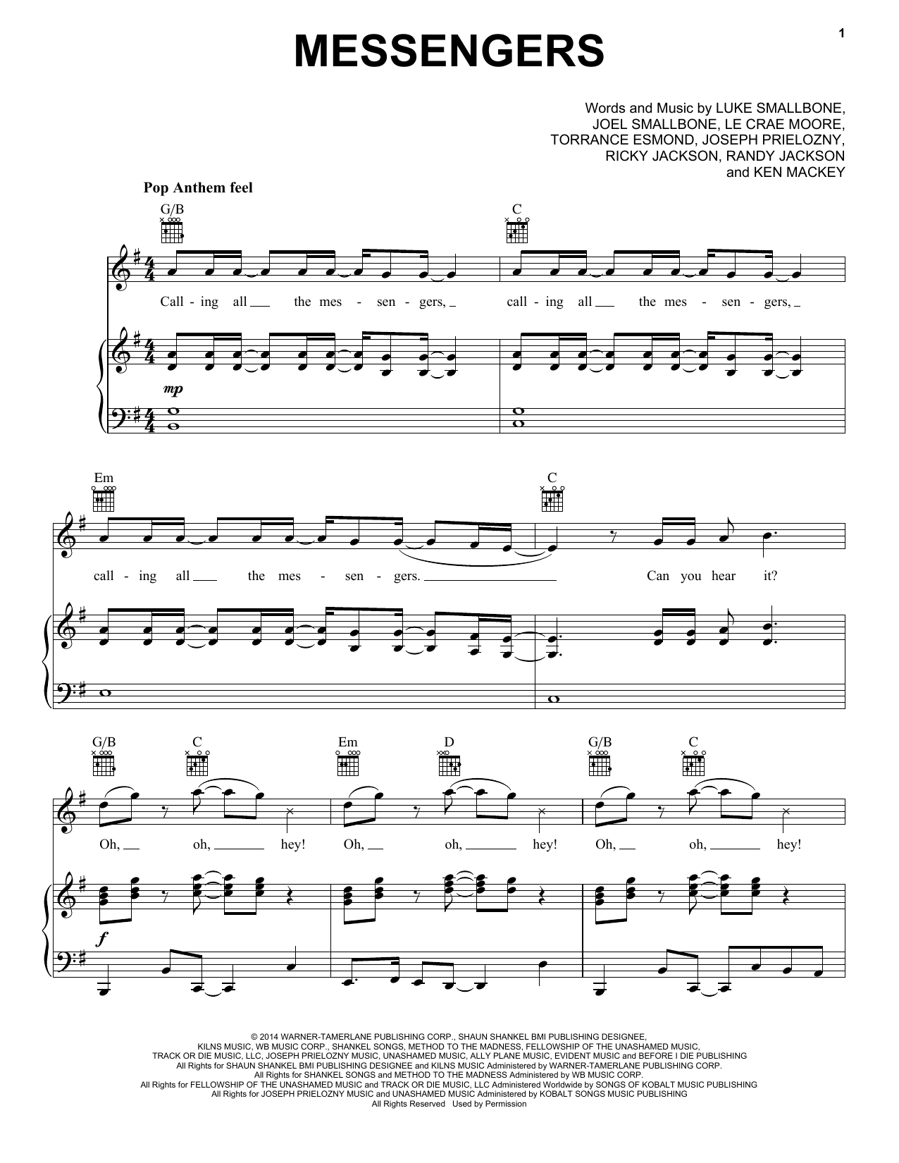 Le Crae Moore Messengers sheet music notes and chords. Download Printable PDF.