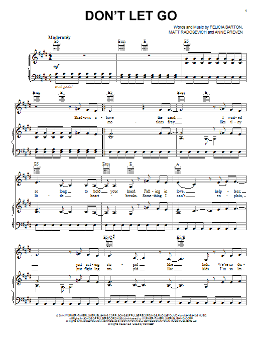 Learn to play Lea Michele Don't Let Go sheet music for Piano, Vocal & Guitar (Right-Hand Melody) in minutes. Lea Michele Don't Let Go sheet music notes and chords. Download Printable PDF.