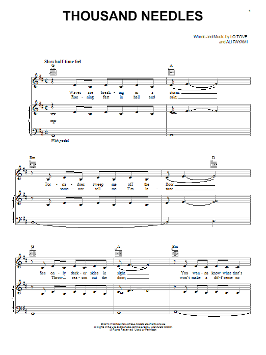 Lea Michele Thousand Needles sheet music notes and chords. Download Printable PDF.