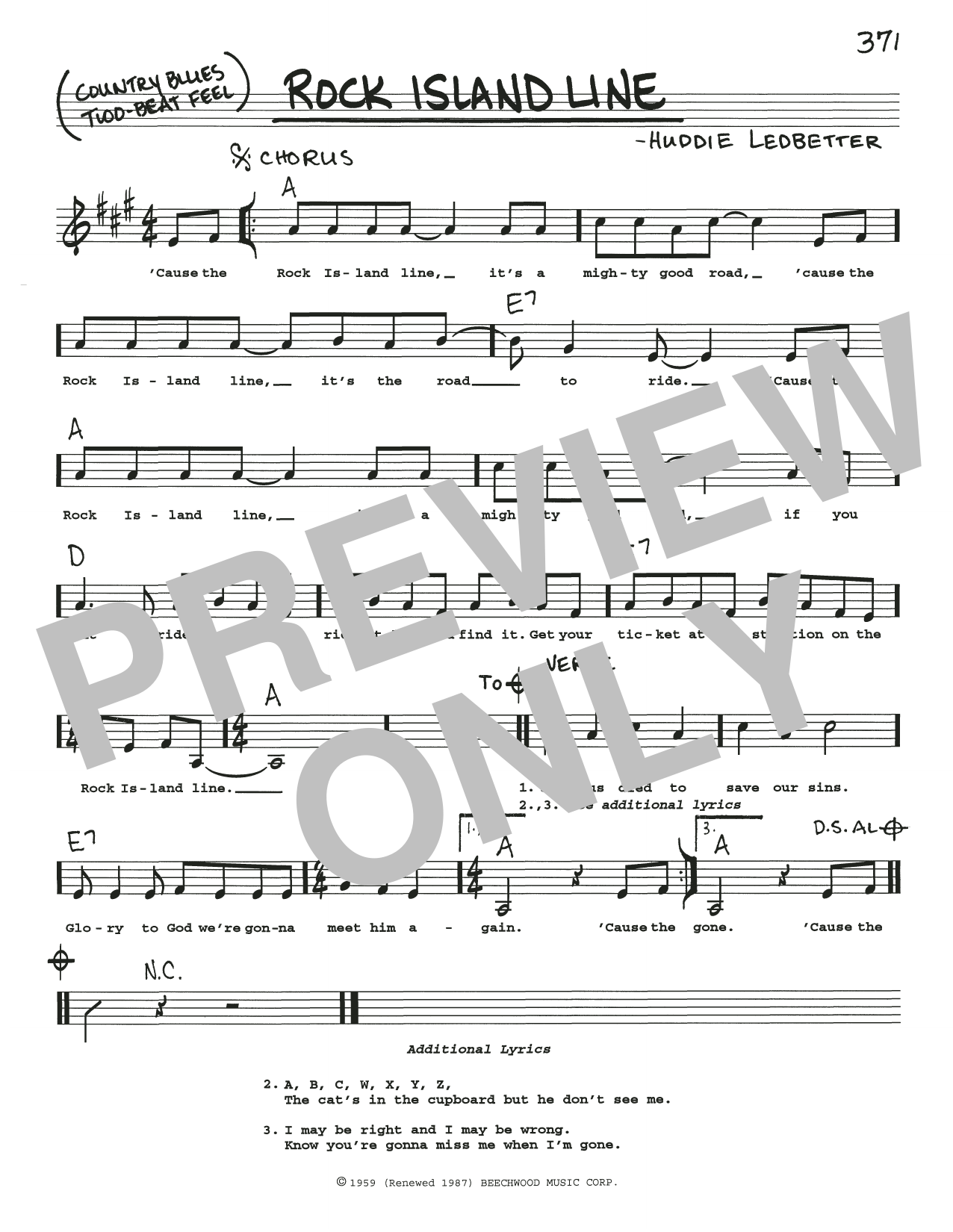 Lead Belly Rock Island Line sheet music notes and chords. Download Printable PDF.