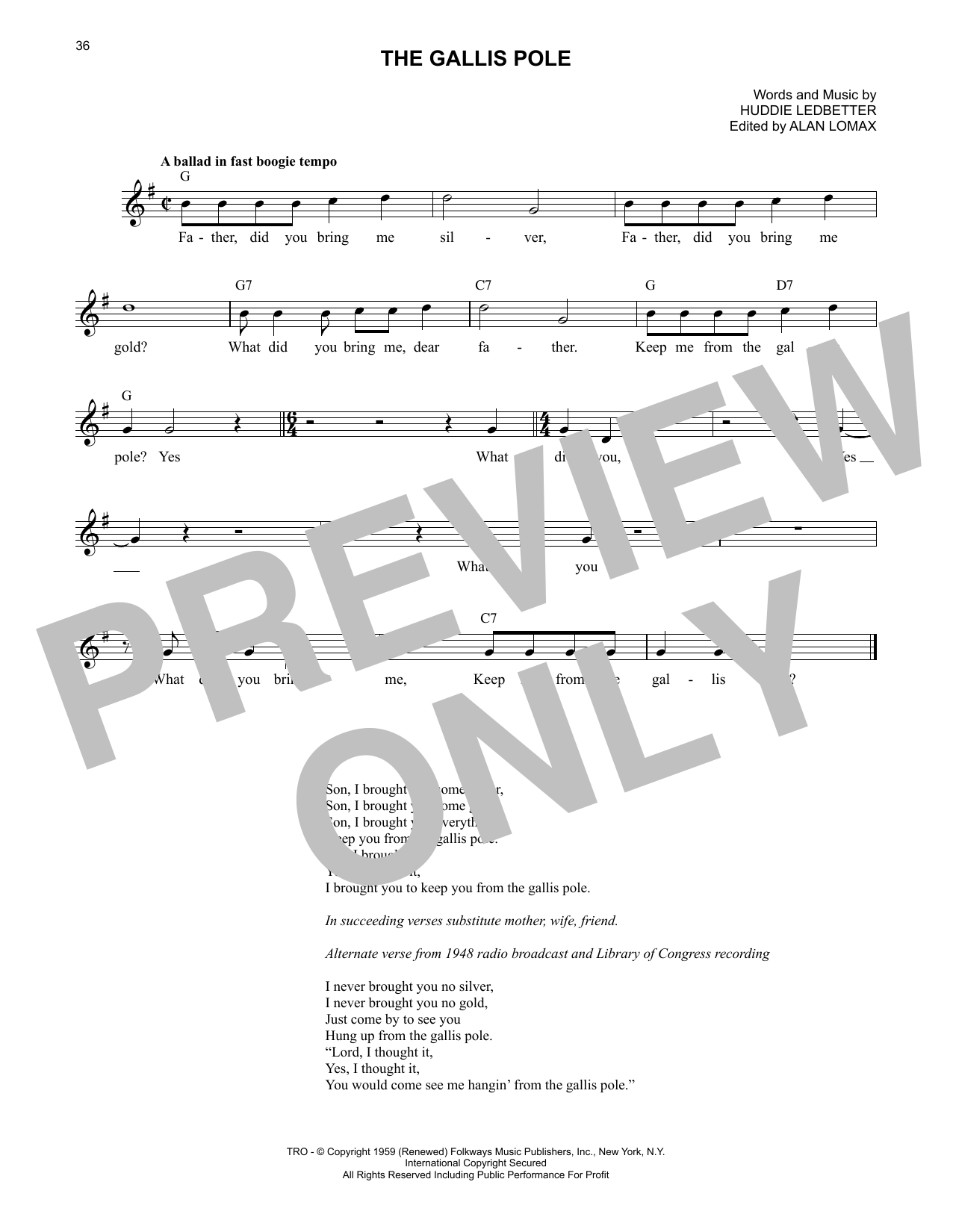 Lead Belly The Gallis Pole sheet music notes and chords. Download Printable PDF.