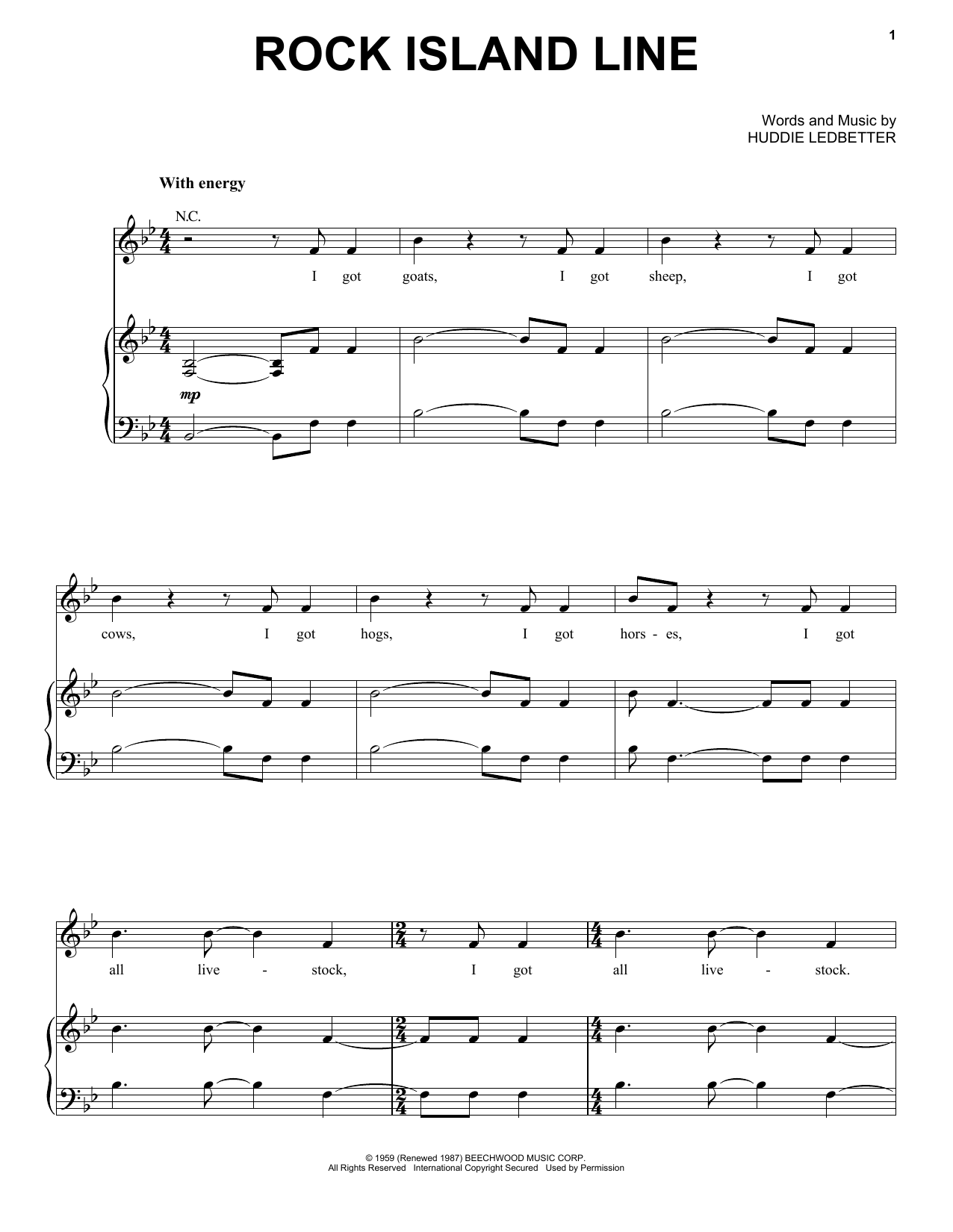 Leadbelly Rock Island Line sheet music notes and chords. Download Printable PDF.