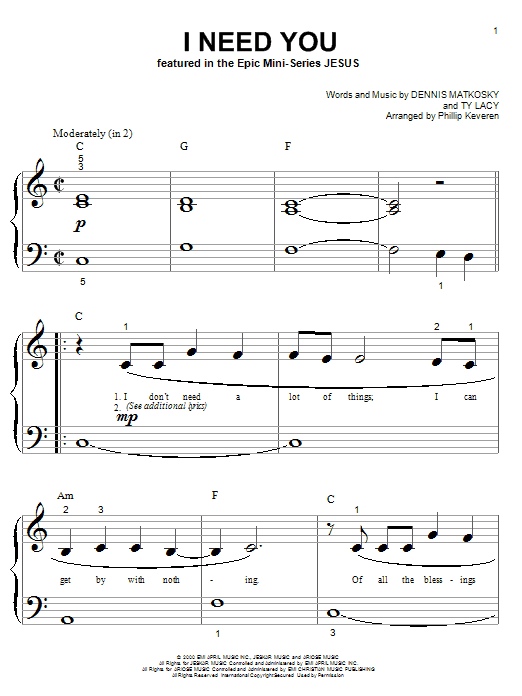 Learn to play LeAnn Rimes I Need You (arr. Phillip Keveren) sheet music for Big Note Piano in minutes. Price: 6.9900$ LeAnn Rimes I Need You (arr. Phillip Keveren) sheet music notes and chords arranged for Big Note Piano