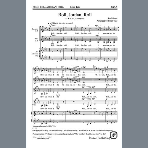 Easily Download Brian Tate Printable PDF piano music notes, guitar tabs for SSA Choir. Transpose or transcribe this score in no time - Learn how to play song progression.