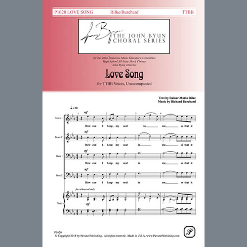 Easily Download Rainer Maria Rilke Printable PDF piano music notes, guitar tabs for TTBB Choir. Transpose or transcribe this score in no time - Learn how to play song progression.