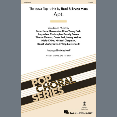 Easily Download ROSÉ & Bruno Mars Printable PDF piano music notes, guitar tabs for 2-Part Choir. Transpose or transcribe this score in no time - Learn how to play song progression.