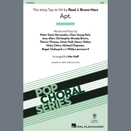 Easily Download ROSÉ & Bruno Mars Printable PDF piano music notes, guitar tabs for SAB Choir. Transpose or transcribe this score in no time - Learn how to play song progression.