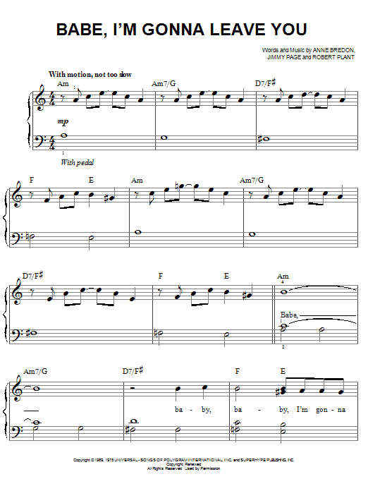 Led Zeppelin Babe, I'm Gonna Leave You sheet music notes and chords. Download Printable PDF.