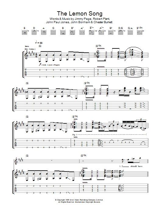 Led Zeppelin The Lemon Song sheet music notes and chords. Download Printable PDF.