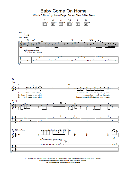 Learn to play Led Zeppelin Baby Come On Home sheet music for Guitar Tab in minutes. Led Zeppelin Baby Come On Home sheet music notes and chords. Download Printable PDF.