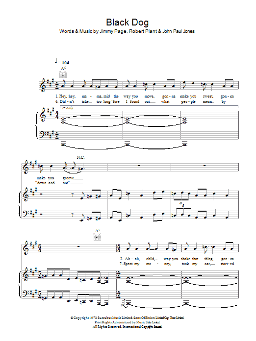 Zeppelin Dog" Sheet Music PDF Notes, Chords Rock Score Bass Guitar Tab Download SKU: 111456