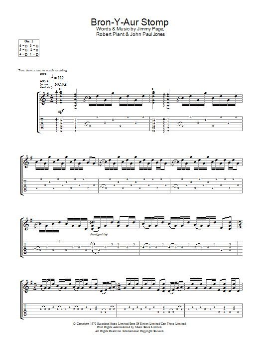Led Zeppelin "Bron-Y-Aur Stomp" Sheet Music PDF Notes, Chords | Rock Score Guitar Tab Printable. SKU: 115186